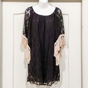 Black Lace Dress with Fringe